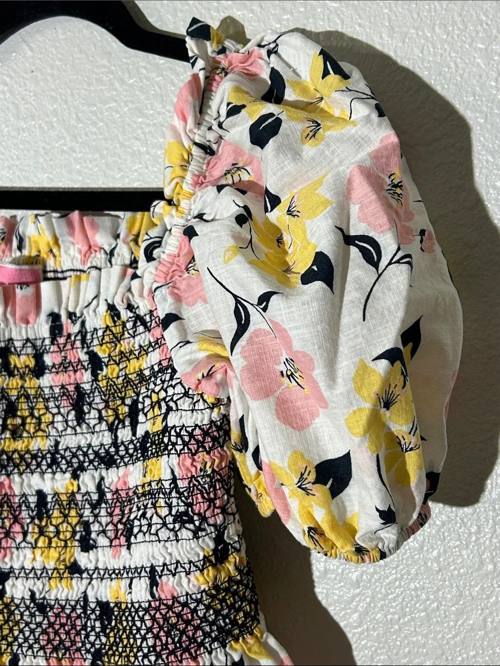 Kate Spade Lilly Blooms Puff Sleeve Peplum Top - Pink & Yellow